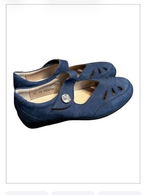 Finn Comfort Brac-S Blue Nubuck Leather Hook & Loop Comfort Shoes US 9/UK 7.5